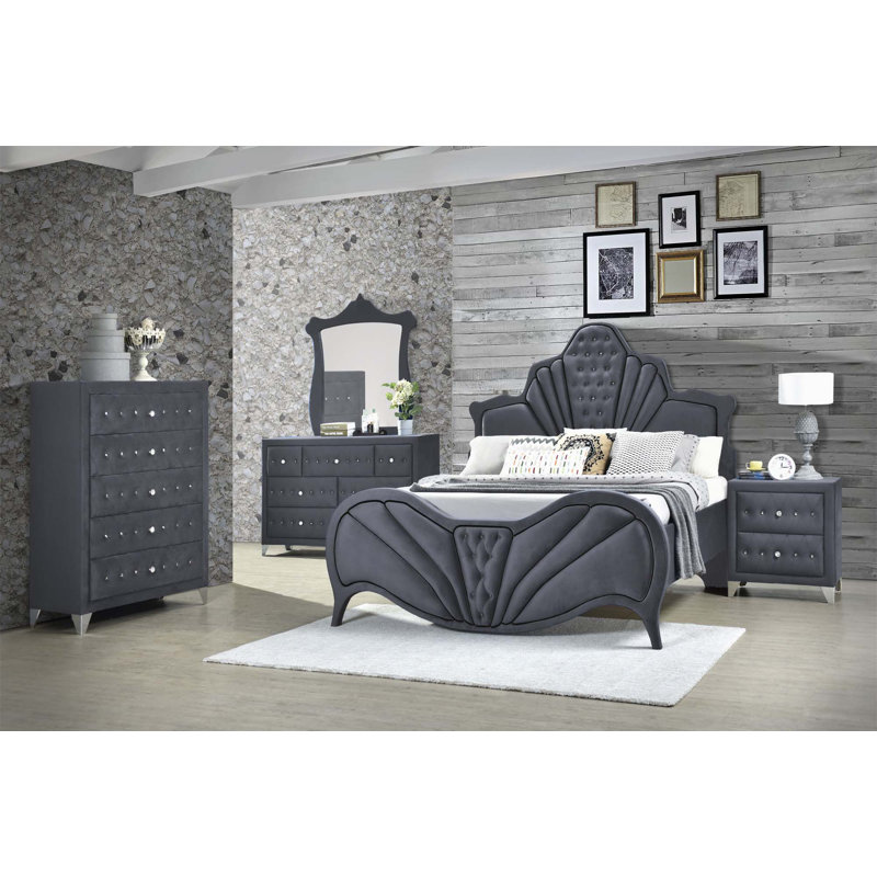 Commode 5 tiroirs Karlan, Gris
