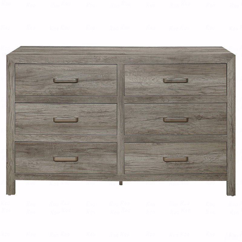 Commode de style rustique rustique vieilli à finition grise 1Pc de 6 tiroirs de mobilier de chambre à coucher transitionnel