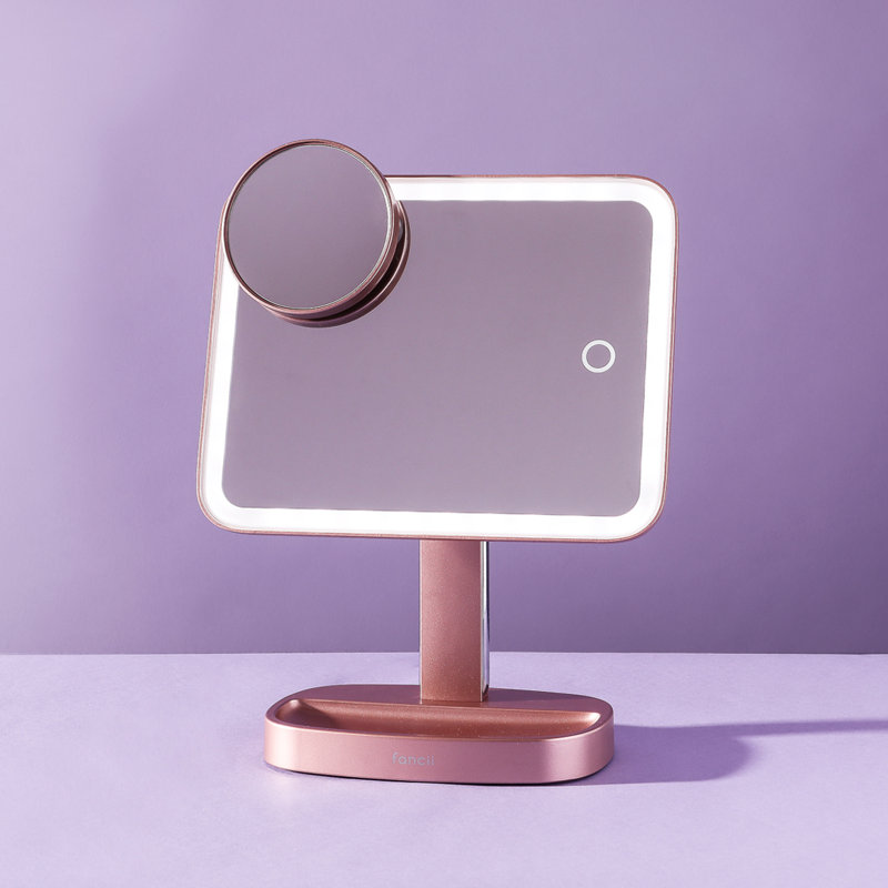 Aura Rose Gold Beveled LED Lighted Makeup Mirror with 15x Magnification