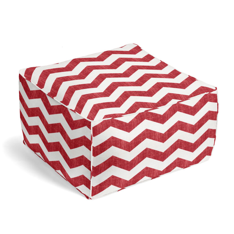 Upholstered Pouf, Crimson Linen Blend/Cotton Blend