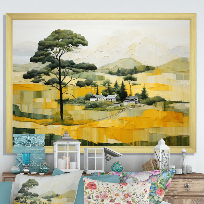 «Yellow and Green Pastoral Bold Landscape III», reproduction d'art sur toile, H 12 po x l 20 po x P 1 po