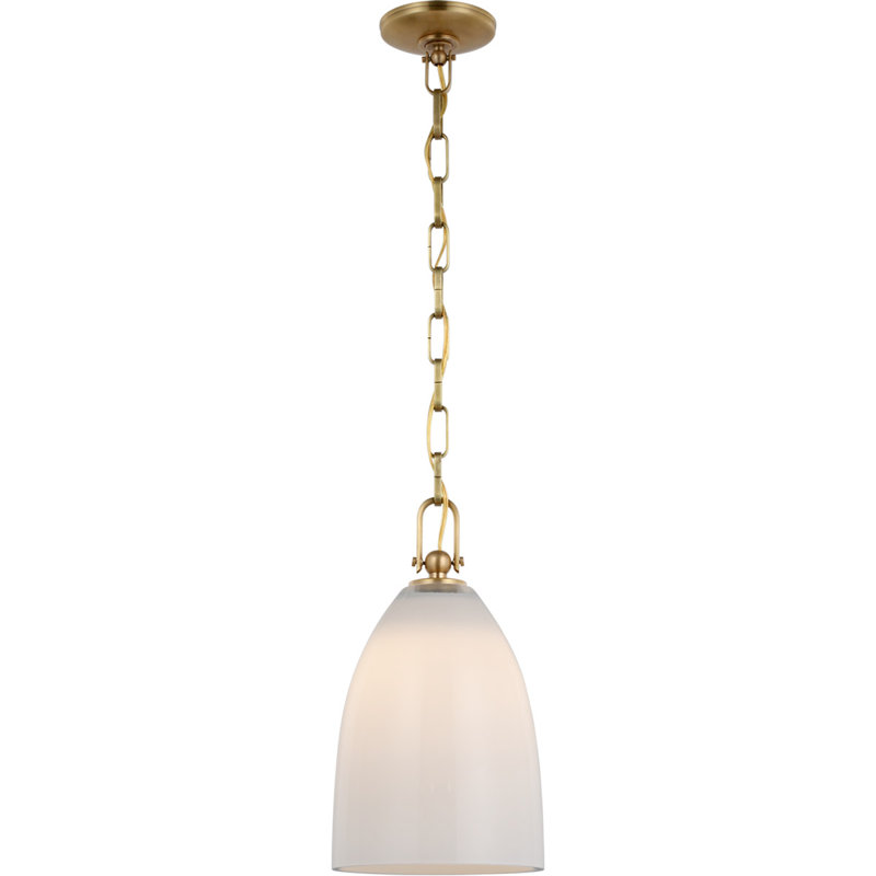 Chapman and Myers Andros Large Pendant, White, Antique Burnished Brass, 88" H x 8.5" W x 8.5" D