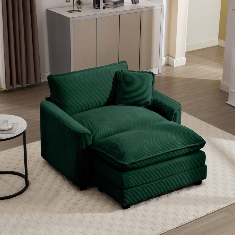 Fauteuil contemporain contemporain à siège profond et confortable avec repose-pieds et coussin, Vert