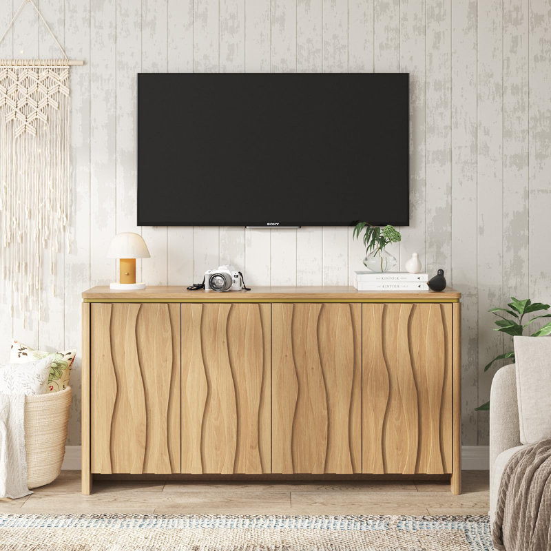 Accent Sideboard Buffet Wooden Credenza Storage Cabinet With 4 Doors