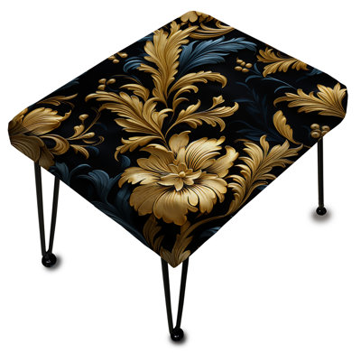 Gold And Blue Gilded Damask Reverie - Damask Rectangle Ottoman