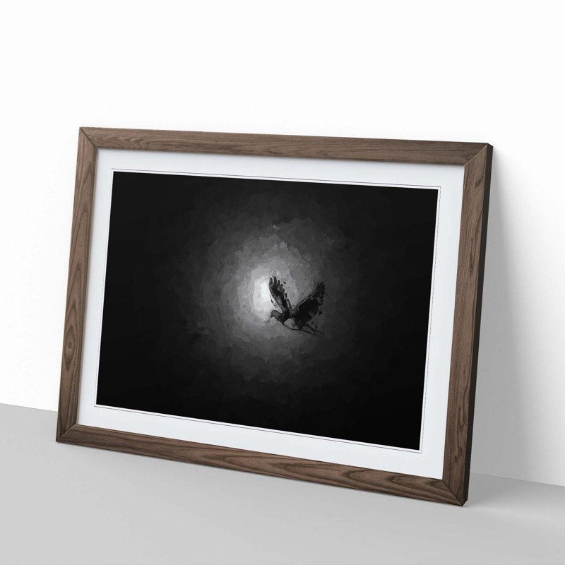 Flying Dove Bird in Abstract - Framed Print, 35cm H x 50cm W x 2cm D, Walnut