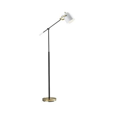 Fairoaks 65" Black White And Gold Adjustable Arm Task Floor Lamp With White Gold Metal Shade