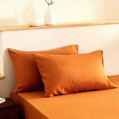 Rustic Linen Blend Pillowcase Set - 20"x40" Euro Flax Shams - Solid Color Pair - Basic Style - Breathable Cotton - 2 Pack
