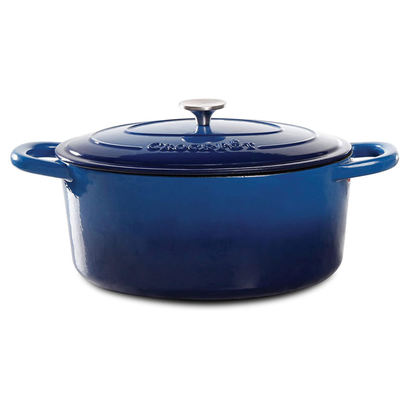 Cocotte ronde artisanale en fonte antiadhésive Crock-pot, 5 pte, Bleu saphir