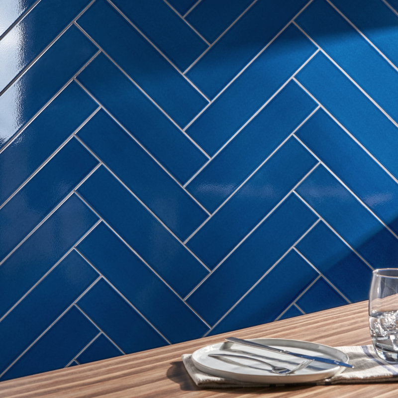 Radiant 4.43'' W x 17.62'' L Crackled Ceramic Subway Wall Tile (10.35 Sq. Ft. / Case), Nautical Blue