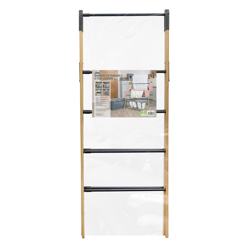 JVL Bamboo Extendable 3 Tier Concertina Clothes Airer, Brown