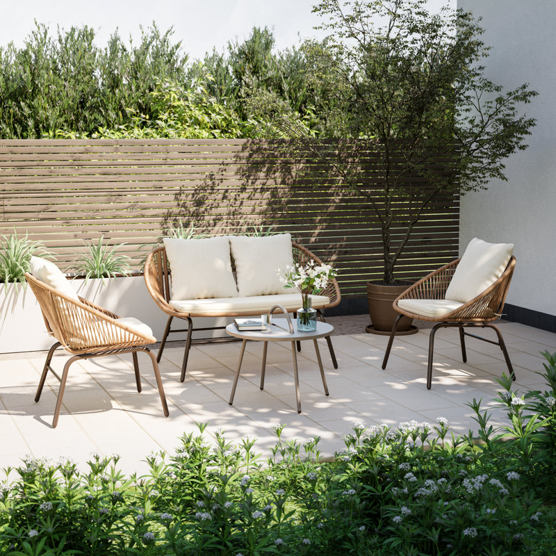 Ensemble de conversation de patio 4 pièces avec causeuse et table basse Leleifi