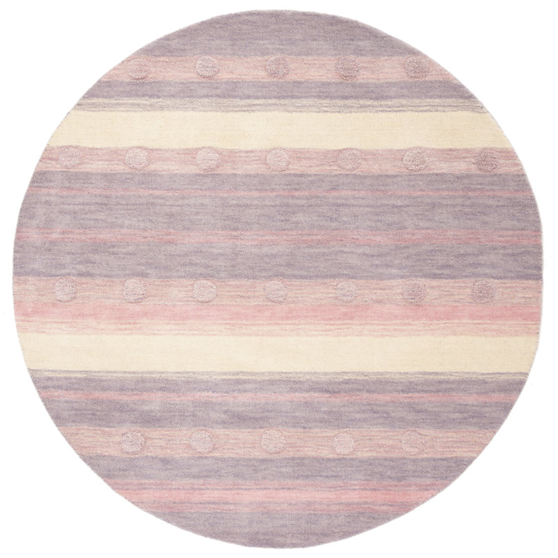 Tapis mauve clair en laine tissé à la main à plat Gosselin, Rond 5 pi