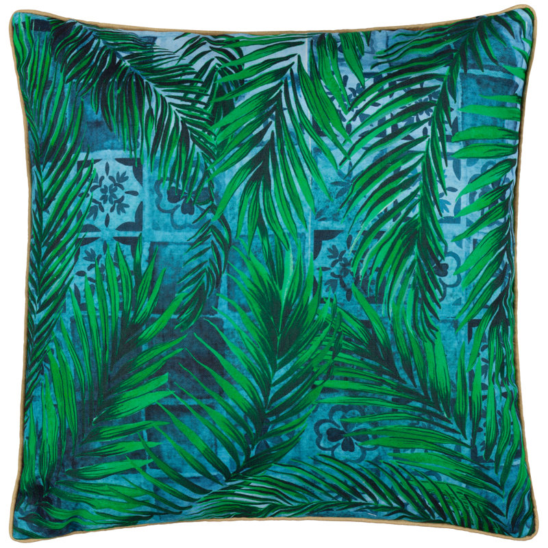 Majorelle Palm Indoor / Outdoor Floral Blue Square Throw, Polyester