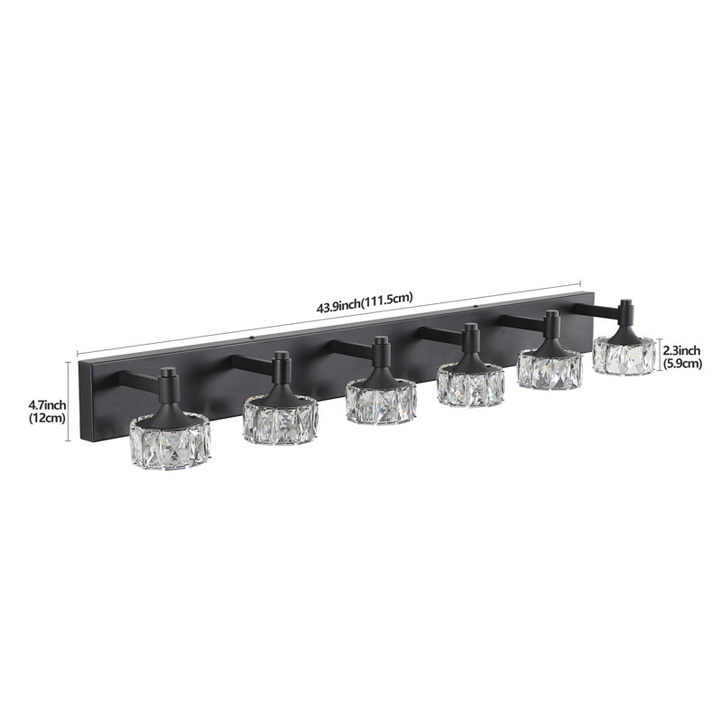 Moderne abat-jour en verre de cristal à 6 lumières DEL noir mat. Applique murale pour le style maison. , Installation simple avec marches en verre. Meuble-lavabo élégant. Rouille, méthode facile à installer