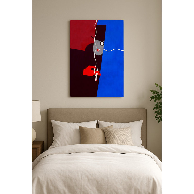 Art abstrait en rouge et bleu - Portrait en métal, art mural, H 14 po x l 11 po