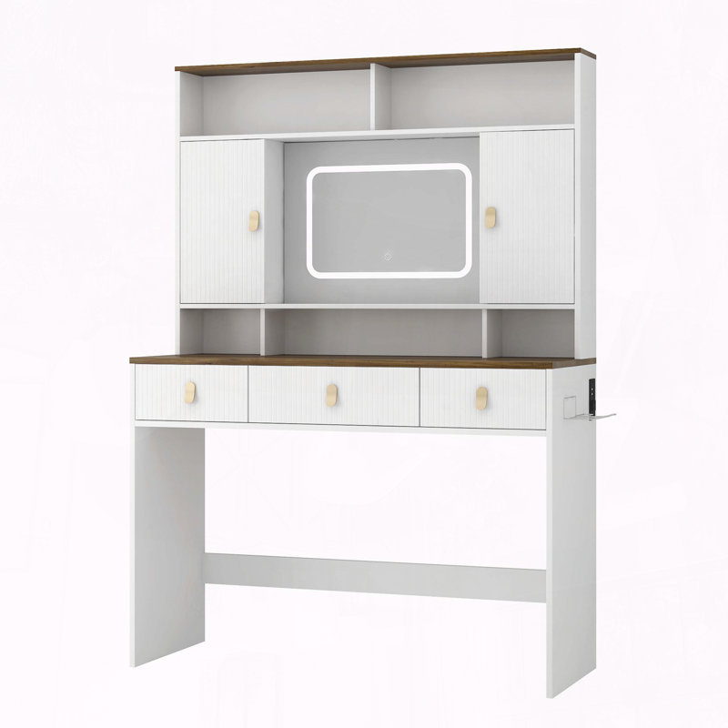 Coiffeuse Farmhouse avec miroir lumineux et rangement