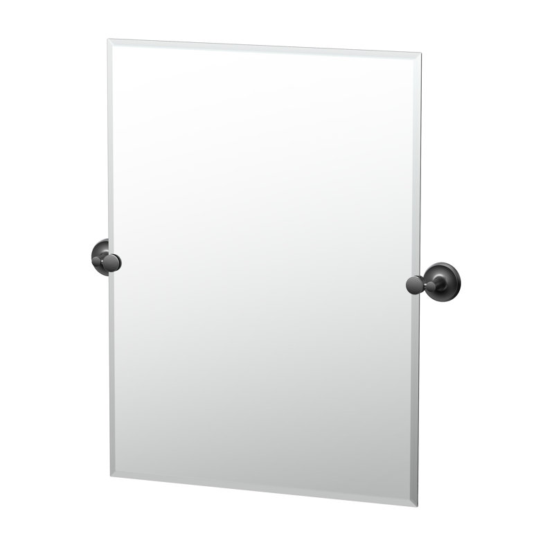 Miroir de salle de bain rectangulaire sans cadre Designer II | Miroir pivotant (inclinable) et biseauté, Noir mat