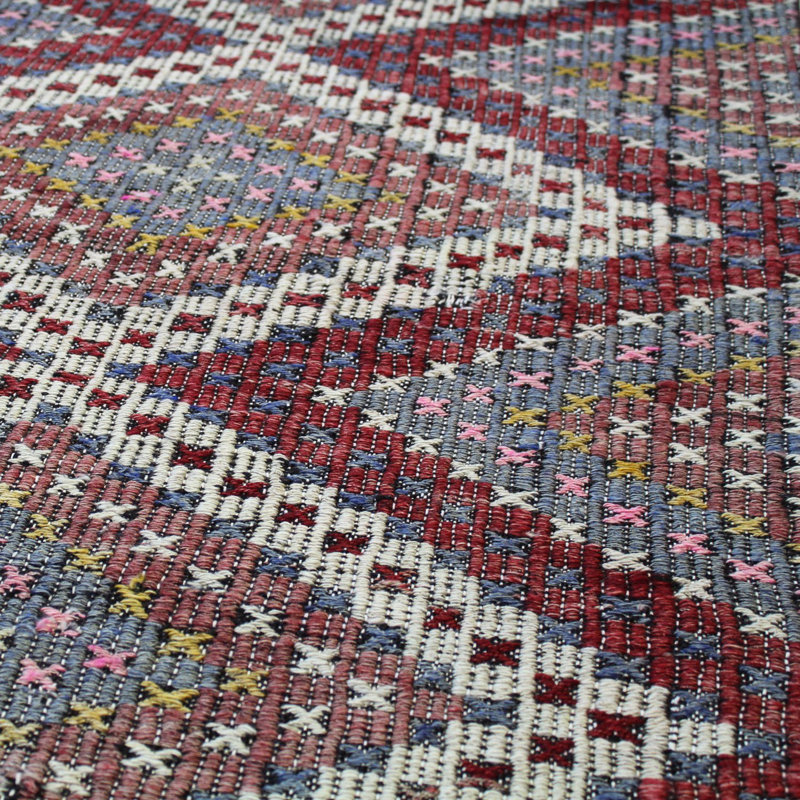 Tapis de couloir rouge en laine noué à la main de conception unique 3 pi 3 po x 11 pi 1 po années 2000 Jijim