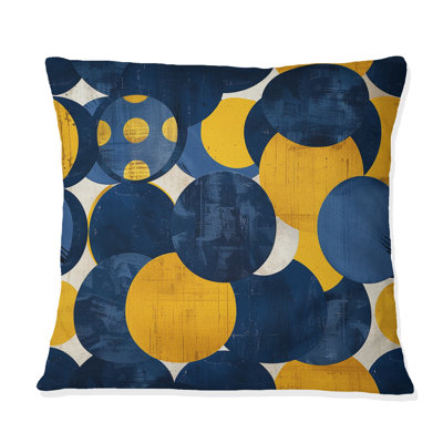Coussin moderne bleu et jaune Modern Circles III