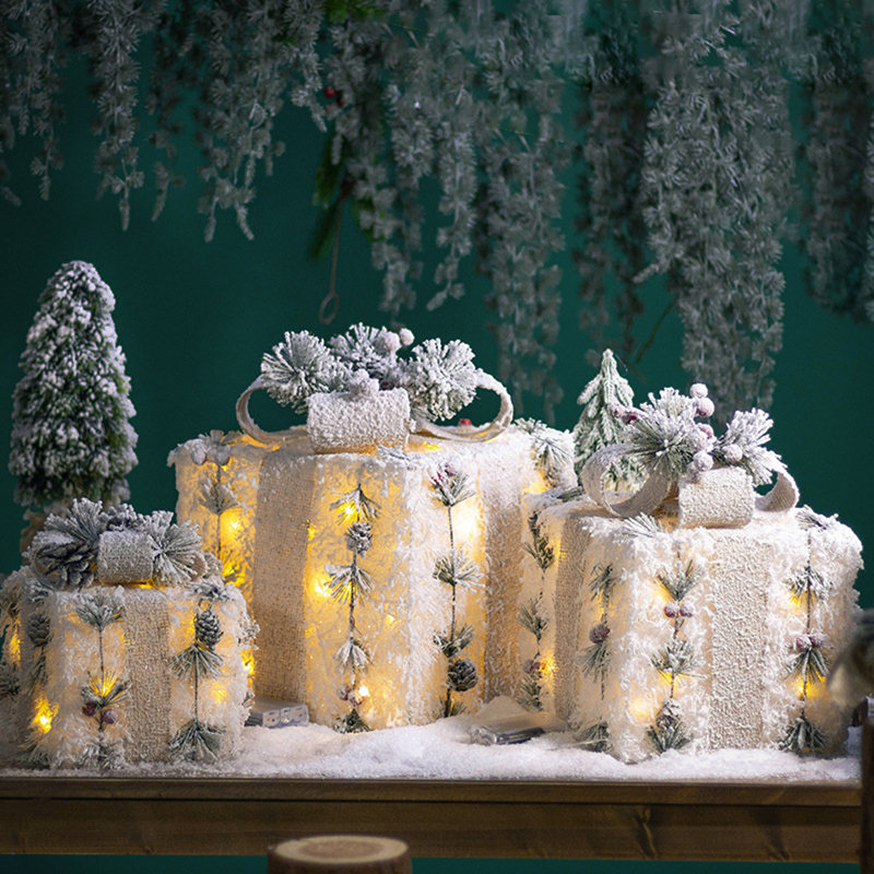 Boîte décorative en fer de Noël 3PCS, boîte-cadeau de fenêtre de magasinage, décoration d'arbre de Noël, boîte-cadeau de flocage