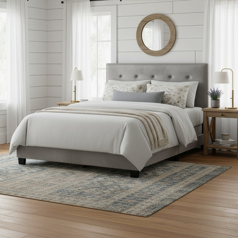 Thessing Upholstered Standard Bed, Silver Gray