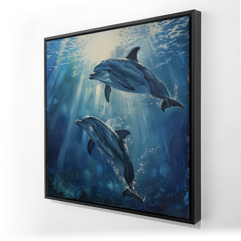 Two Dolphins - Purple Framed Canvas Art for Home Decor