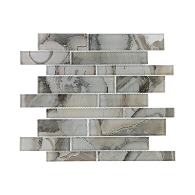 Myst Brick Joint Agate Inspired Polished Glass Wall Mosaic Tile