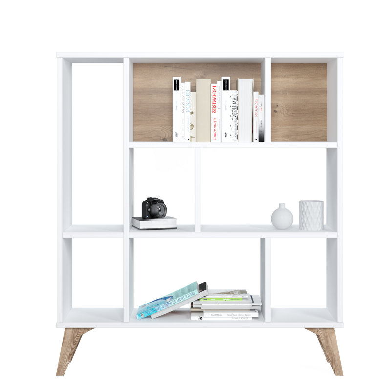 Frame Bookcase, Standing Bookshelf with 8 Shelves, Display Cabinet, White, (4 Shelves) 106cm H x 95cm W x 25cm D