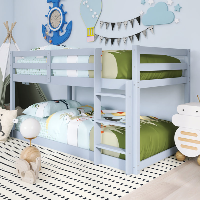 Wood Frame Twin Over Twin Size Bunk Bed With Ladder,Strengthened Slats, Gray