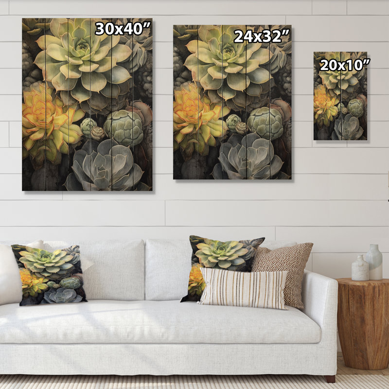 «Jameta Green Grey Resilience Succulent» sur impression sur bois, H 20 po x l 10 po x P 0,78 po