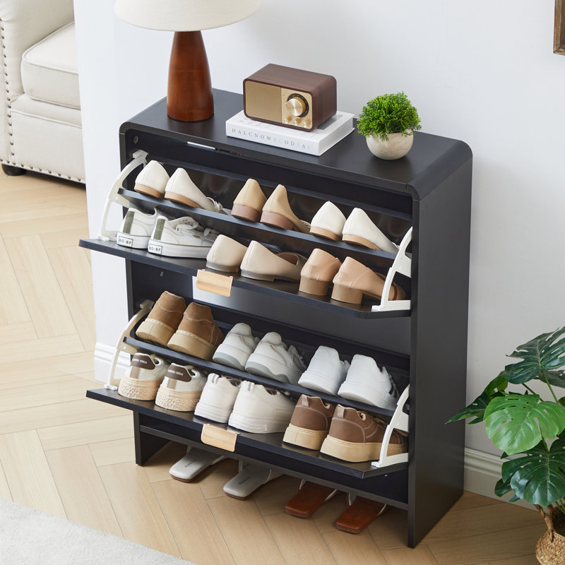 12 Pair Shoe Storage Cabinet With 2 Flip Drawers, Black