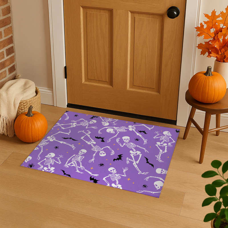 Tapis d'intérieur antidérapant Skeleton Boogie, Mauve, L 48 po x L 72 po