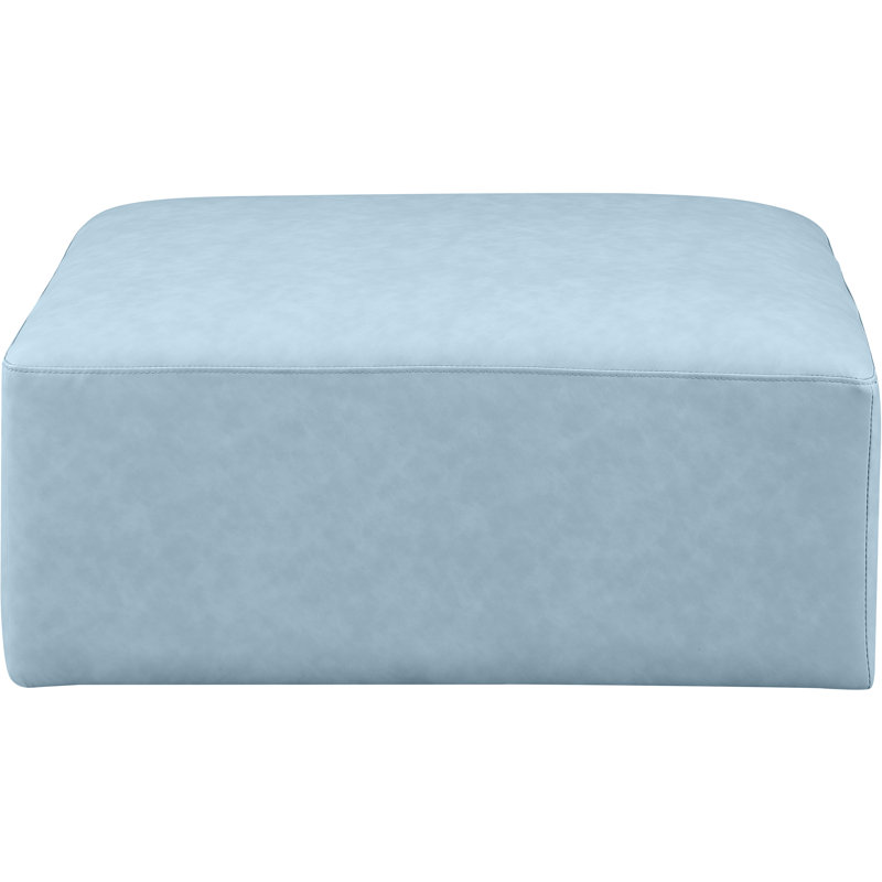Iyonnie Upholstered Ottoman, Light Blue Vegan Leather