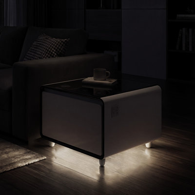 27.76" W Modern Smart Side Table with Built-in Fridge, Wireless Charger & USB Ports for Bedroom, Living Room