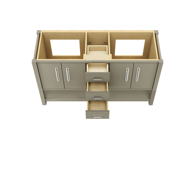 Meuble-lavabo double Kiawah, Olive française, 60", Chrome poli