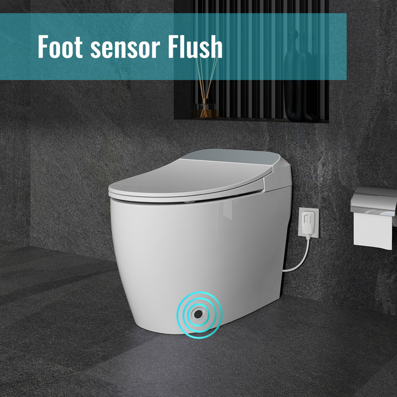 Toilette Smart Bidet avec siège chauffant, chasse automatique, chasse d'eau à capteur de pied