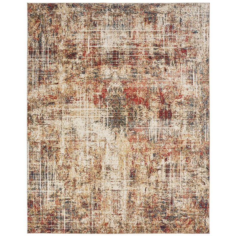 Holsworthy Abstract Area Rug in Ivory/Brown, Rectangle 5'5" x 7'7"
