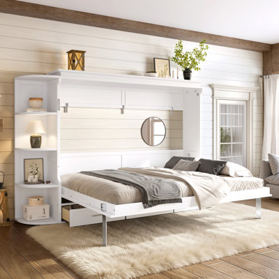 Murphy Platform Bed with Shelf, Side Cabinets, and Drawers , Home Office Space Saver