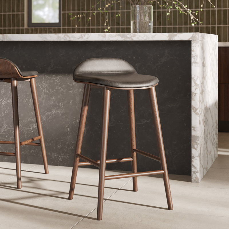Tabouret de comptoir en bois véritable 26 po Notello, Noyer / noir