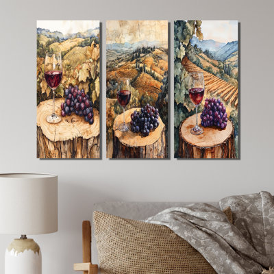 Vineyard With Glass Of Wine & Grape In Provence I - Vineyard Canvas Prints Collection