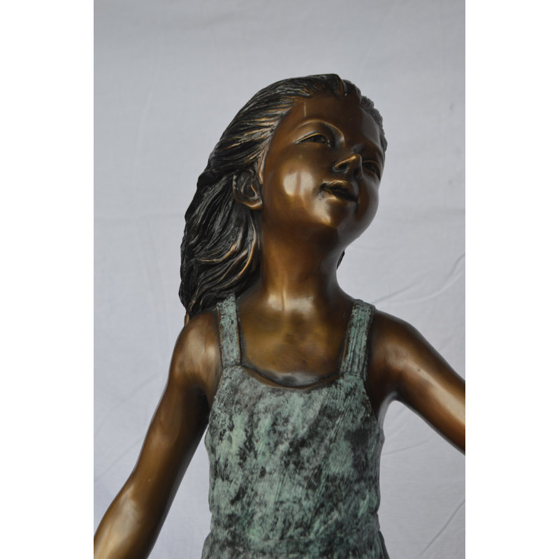 Copper and Metal Girl Holding Turtle Fountain