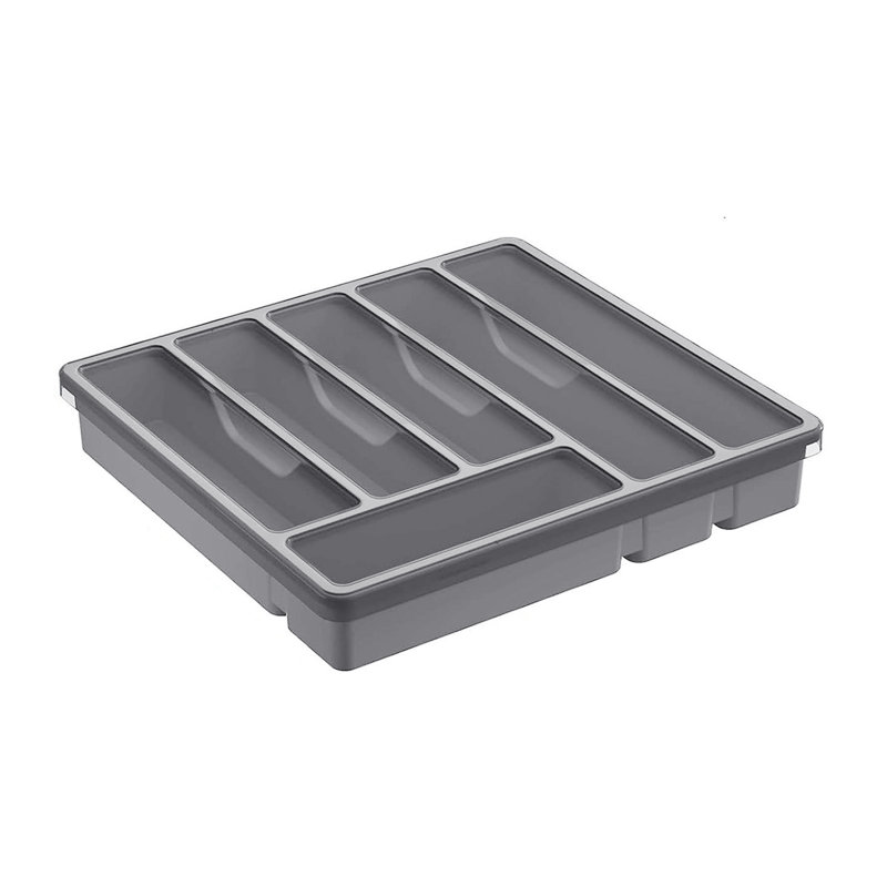 Boîte de rangement pour couverts avec couvercle 6 compartiments en plastique pour tiroir de cuisine et comptoir