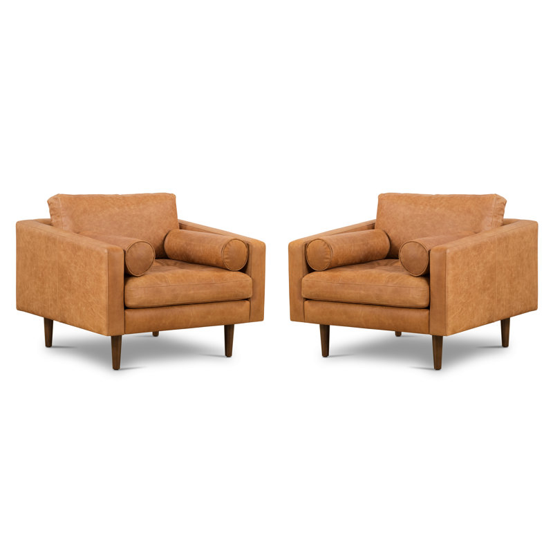 Méridienne en cuir véritable Napa, Cuir véritable brun clair cognac