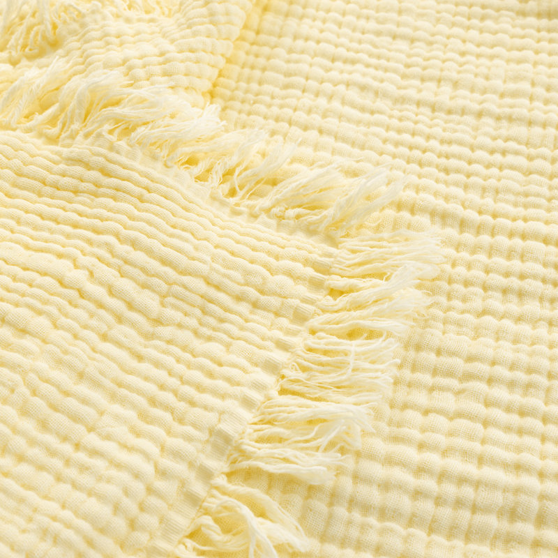 Jeté à franges 100% coton, Jaune