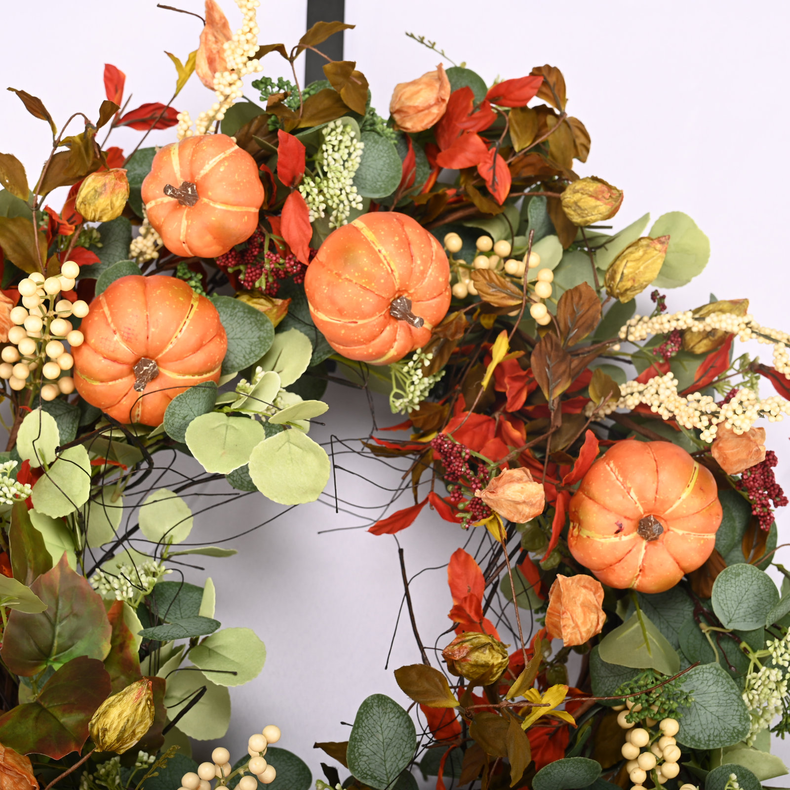 26" Handcrafted Fall Front Door Thanksgiving Day Pumpkin Wreath, Orange