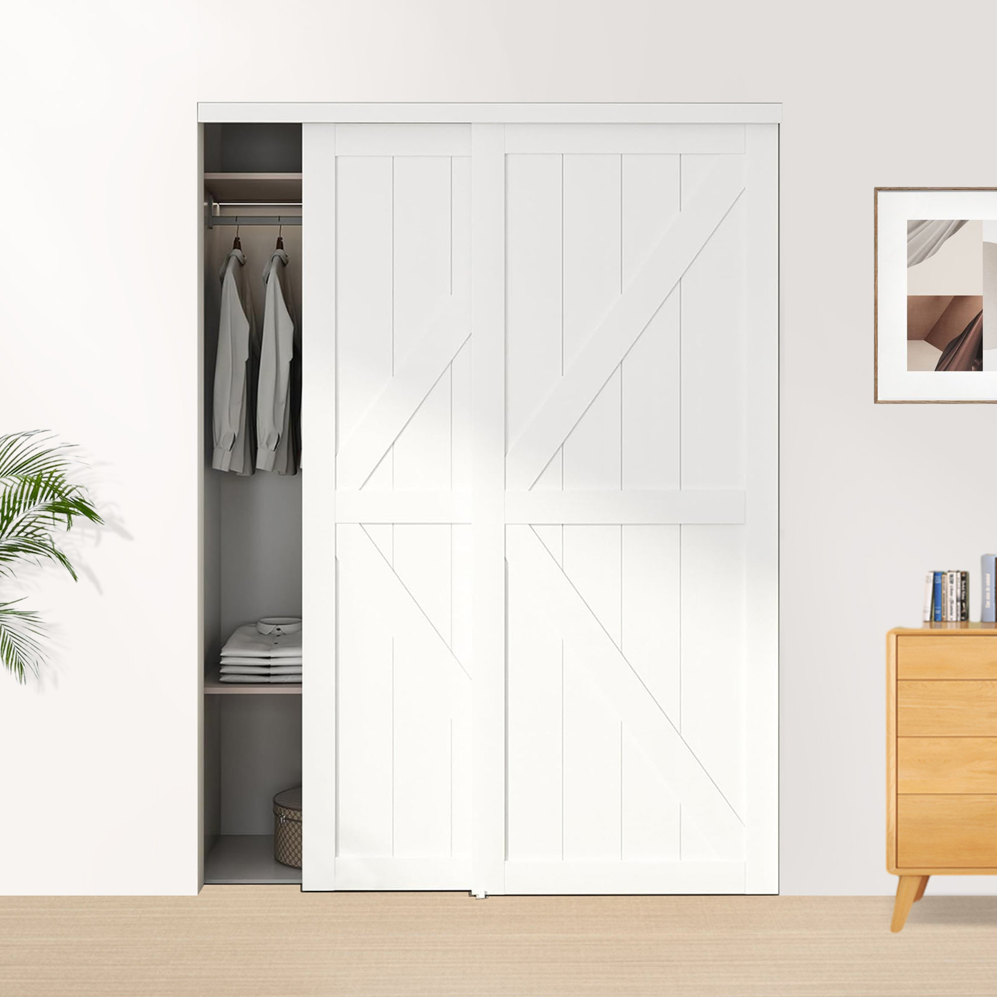 JUBEST Manufactured Paneled Wood Sliding Closet Doors With Installation