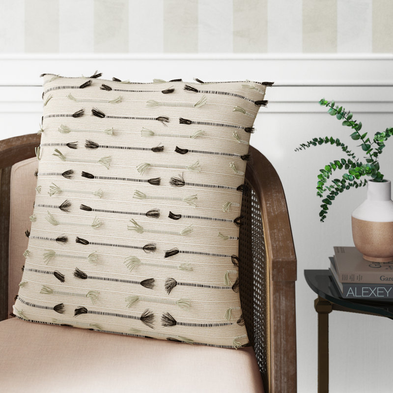 Santina Tassels Cotton Reversible Throw Pillow, 20" x 20", Down