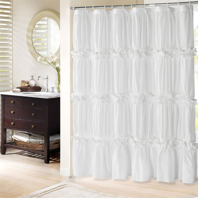 Rideau de douche simple à volants Shabby Elegance, Blanc, 72 x 84