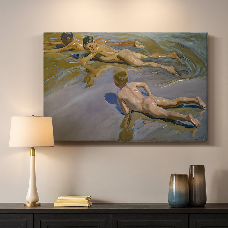 Joaquin Sorolla "Garçons sur la plage (Niôs en la playa)" - Art mural sur toile de qualité musée, 8 x 12